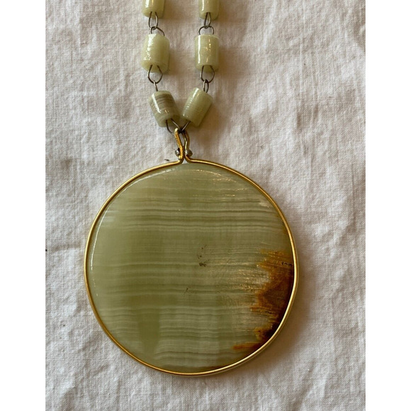 Aztec Mayan Medallion Pendant Necklace Stone Beaded Onyx - Picture 2 of 7